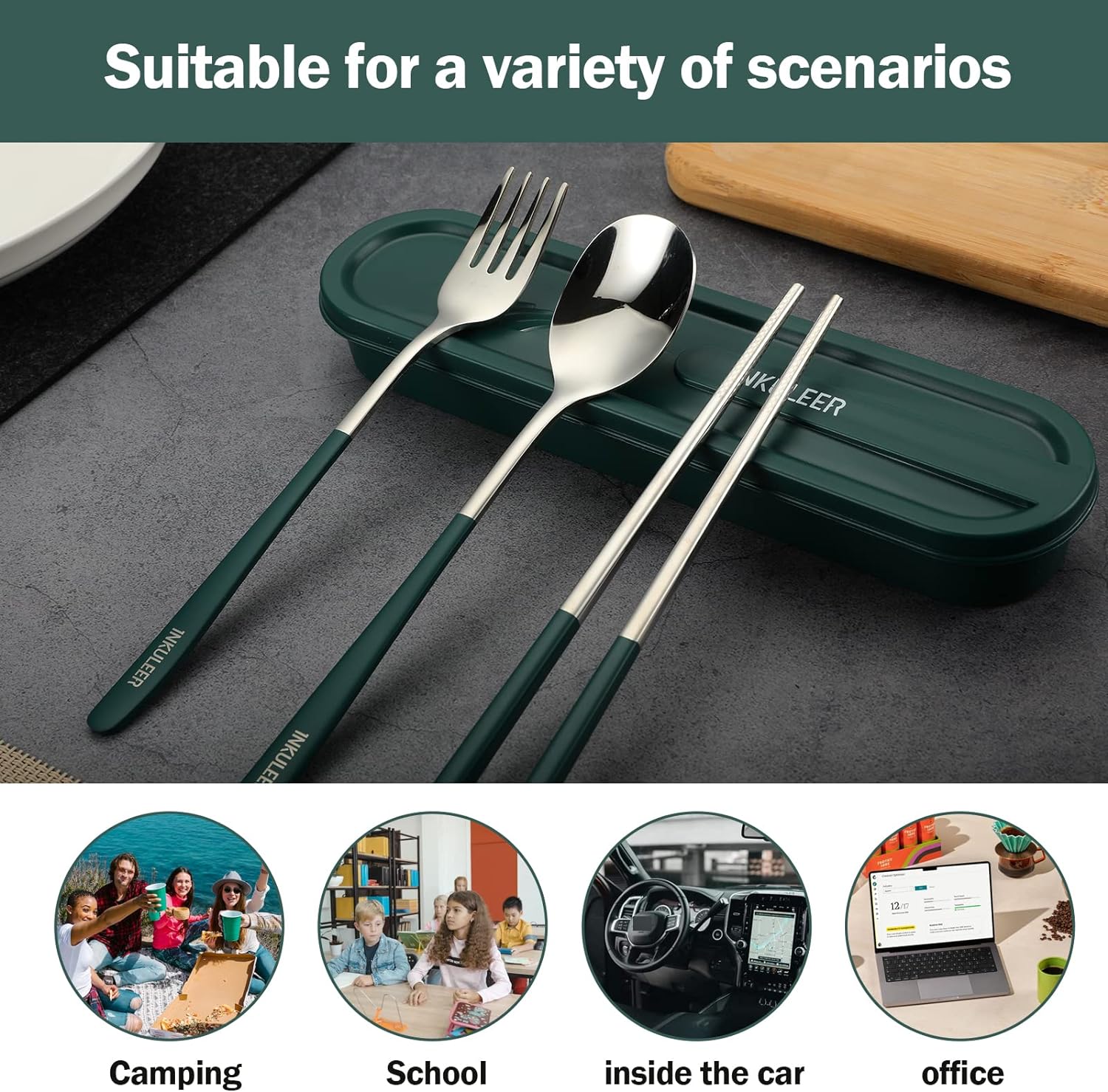Travel cutlery set, Stainless Steel Cutlery, Reusable utensils set with case, Portable Silverware -18/8 Travel cutlery set, Stainless Steel Cutlery, Reusable utensils set with case, Portable Silverware -18/8
